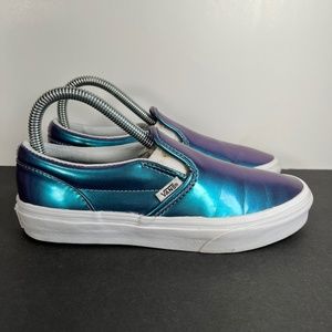 Vans Iridescent Blue Purple Patent Leather Classic Slip On Shoes Youth 4